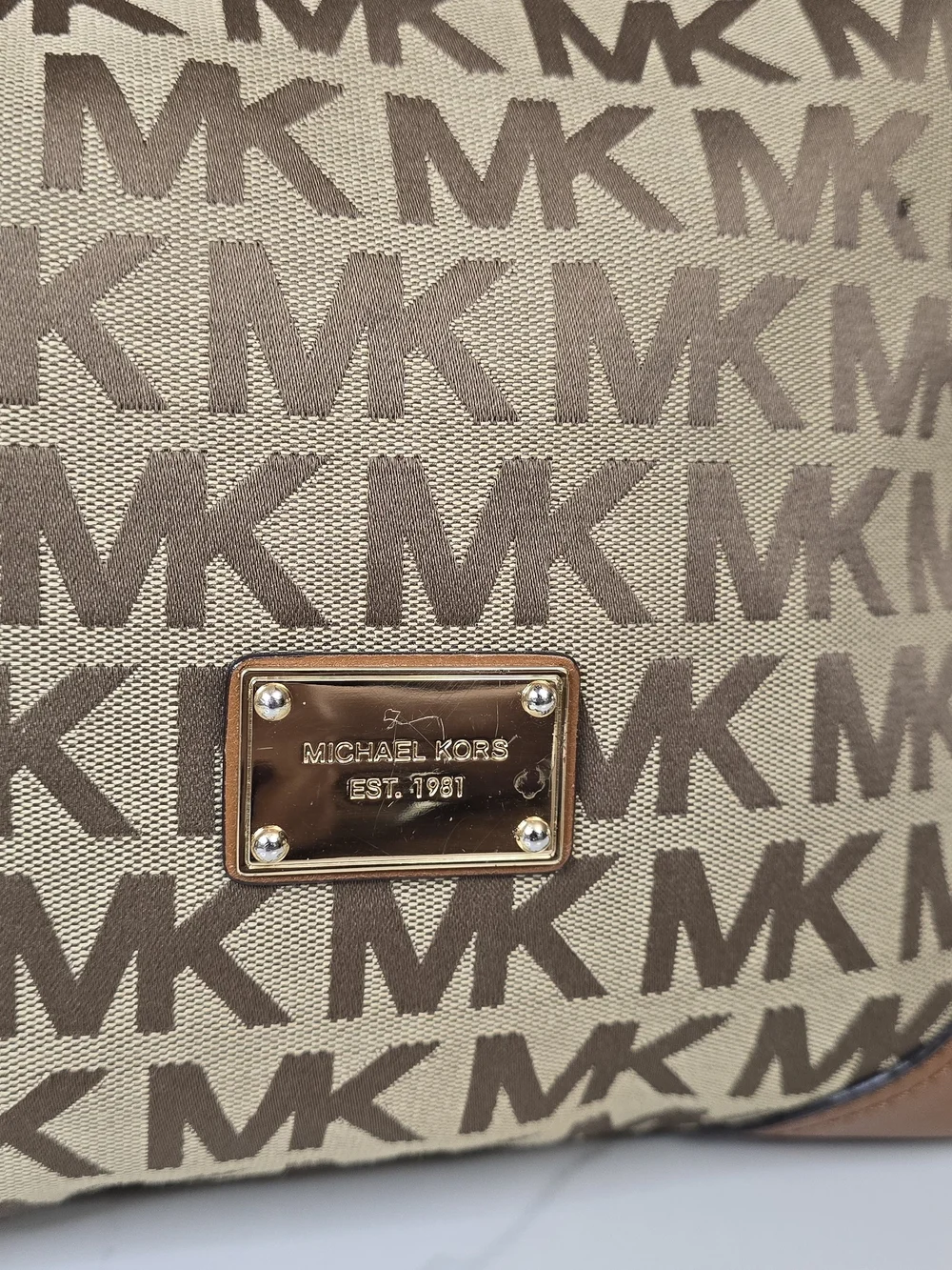 Michael Kors Large Logo Jacquard Hobo Shoulder Bag Tan Brown MK Monogram